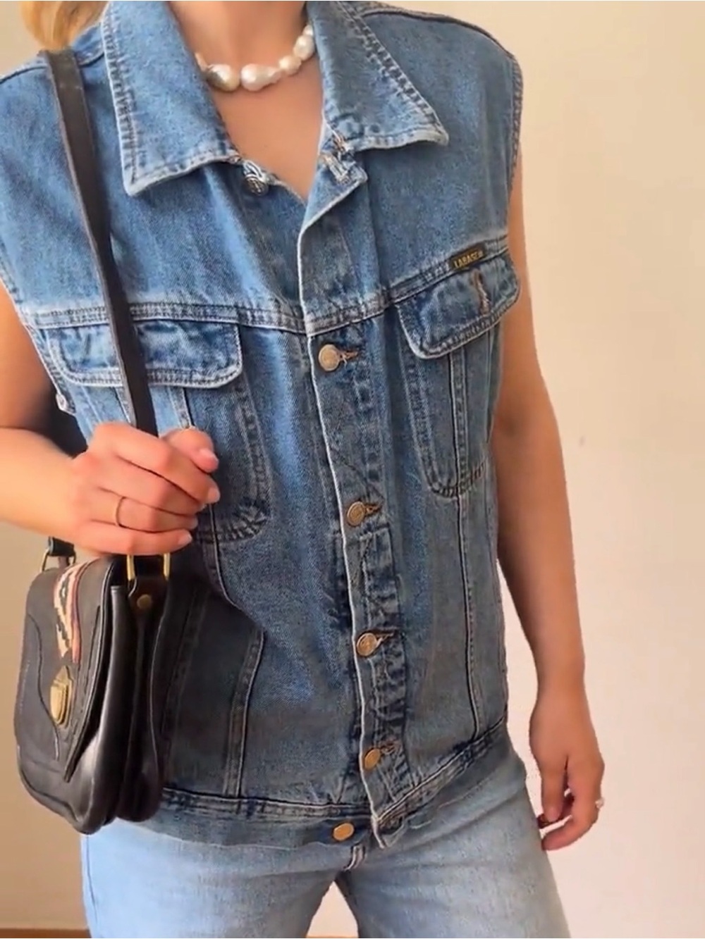 Vintage Harley Davidson 90s Light Blue Denim Vest Jacket S Unisex - Picture 11 of 11